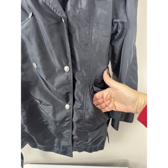 Brandon Thomas Womens 1X Black Rain Coat Tie Waist Double Breasted Outdoors Chic - Picture 9 of 13